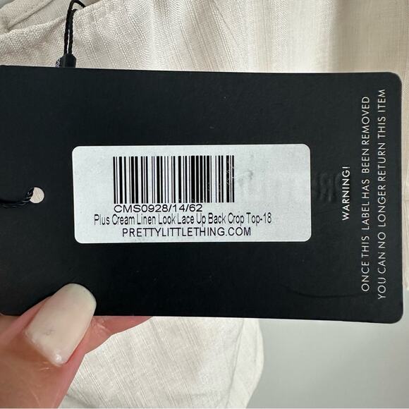 Pretty Little Thing Plus Cream Linen Lace Up Back Crop Top Size US 14 NWT - Picture 7 of 9